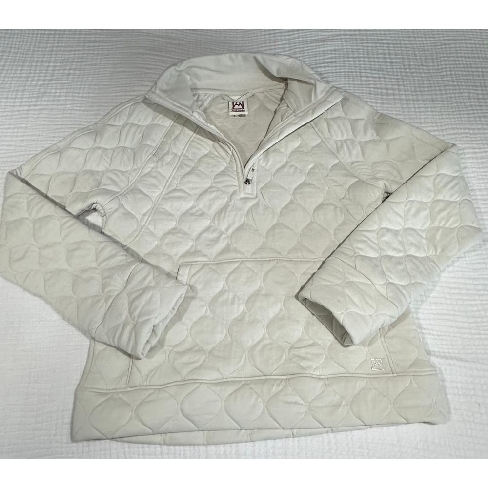 Avalanche Quilted Pullover Sweatshirt Women's Small Half Zip Pocket Ivory‎